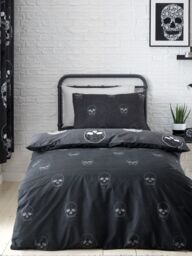 Catherine Lansfield 'Skulls' Halloween Duvet Cover Set in Grey - Size: Single - thumbnail 2