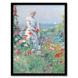 Artery8 Celia in Her Garden Floral Portrait Hassam Framed Wall Art Print - Size: A4 - thumbnail 1