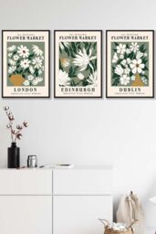 ARTZE Framed Green Flower Market London Edinburgh Dublin Framed Wall Art - Medium in Black - Size: W45 cm x H62 cm x D20mm - thumbnail 1