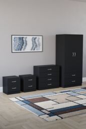 Home Discount Vida Designs Riano 4Pc Bedroom Set 2 Drawer Bedside, 4 Drawer Chest in Black - thumbnail 1