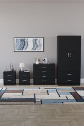 Home Discount Vida Designs Riano 4Pc Bedroom Set 2 Drawer Bedside, 4 Drawer Chest in Black - thumbnail 4