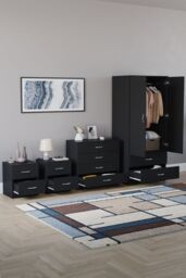 Home Discount Vida Designs Riano 4Pc Bedroom Set 2 Drawer Bedside, 4 Drawer Chest in Black - thumbnail 2