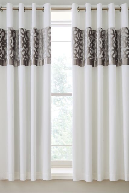 Catherine Lansfield 'Lattice Cut Velvet' Lined Eyelet Curtains in Natural - Size: 168 cm width x 183 cm drop - image 1