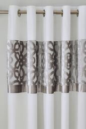 Catherine Lansfield 'Lattice Cut Velvet' Lined Eyelet Curtains in Natural - Size: 168 cm width x 183 cm drop - thumbnail 2
