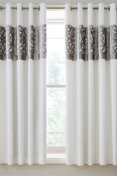 Catherine Lansfield 'Lattice Cut Velvet' Lined Eyelet Curtains in Natural - Size: 168 cm width x 183 cm drop