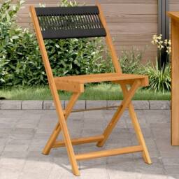 Berkfield Home Beautiful Bistro Chairs 2 pcs Black Solid Wood Acacia & Rope in Tan - thumbnail 2