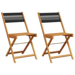 Berkfield Home Beautiful Bistro Chairs 2 pcs Black Solid Wood Acacia & Rope in Tan - thumbnail 3
