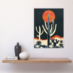 "Artery8 Wall Art Print Saguaro Cactus Orange Grey Sun Desert Landscape Poster in Dark Blue - Size: W18"" x H24""" - thumbnail 4