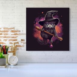 Warren Reed - Designer Cat & A Broom Canvas - Size: w10 inch x h10 inch - thumbnail 1