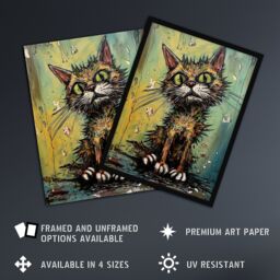 "Artery8 Wall Art Print Alley Cat Stray Scruffy Moggie Painting By Tom Jones Art Framed - Size: W12"" x H16""" - thumbnail 2