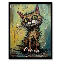 "Artery8 Wall Art Print Alley Cat Stray Scruffy Moggie Painting By Tom Jones Art Framed - Size: W12"" x H16""" - thumbnail 1