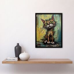 "Artery8 Wall Art Print Alley Cat Stray Scruffy Moggie Painting By Tom Jones Art Framed - Size: W12"" x H16""" - thumbnail 4