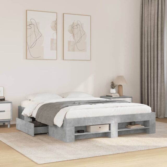 Berkfield Home Bed Frame without Mattress Concrete Grey 160x200cm Engineered Wood - Size: 160x200 cm - image 1