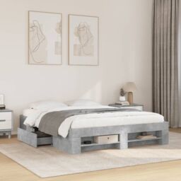 Berkfield Home Bed Frame without Mattress Concrete Grey 160x200cm Engineered Wood - Size: 160x200 cm - thumbnail 1