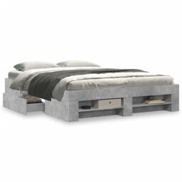 Berkfield Home Bed Frame without Mattress Concrete Grey 160x200cm Engineered Wood - Size: 160x200 cm - thumbnail 4
