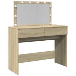 Berkfield Home Dressing Table with LED Sonoma Oak 100x40x120 cm in Light Tan - Size: 100 x 40 x 120 cm