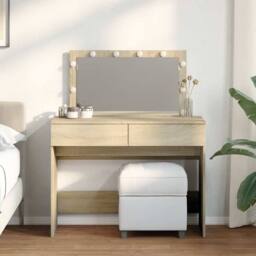 Berkfield Home Dressing Table with LED Sonoma Oak 100x40x120 cm in Light Tan - Size: 100 x 40 x 120 cm - thumbnail 2