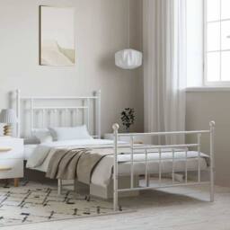 Berkfield Home Metal Bed Frame with Headboard & Footboard White 100x190 cm - thumbnail 2