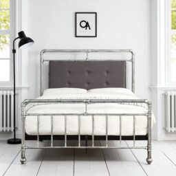 OAT Home Shoreditch Distressed Silver Steel Industrial Scaffold Metal Bed Frame in Metallic Silver - Size: Double - thumbnail 2