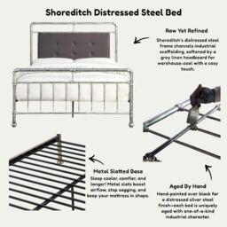 OAT Home Shoreditch Distressed Silver Steel Industrial Scaffold Metal Bed Frame in Metallic Silver - Size: Double - thumbnail 8