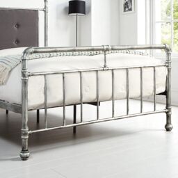 OAT Home Shoreditch Distressed Silver Steel Industrial Scaffold Metal Bed Frame in Metallic Silver - Size: Double - thumbnail 4