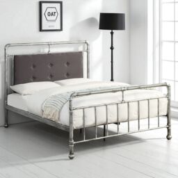 OAT Home Shoreditch Distressed Silver Steel Industrial Scaffold Metal Bed Frame in Metallic Silver - Size: Double