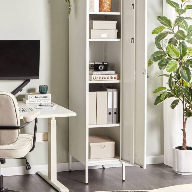Wyld and Coco White Metal Storage Lockable Doors Five Removable Shelves Hanging - image 1