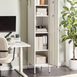 Wyld and Coco White Metal Storage Lockable Doors Five Removable Shelves Hanging - thumbnail 1