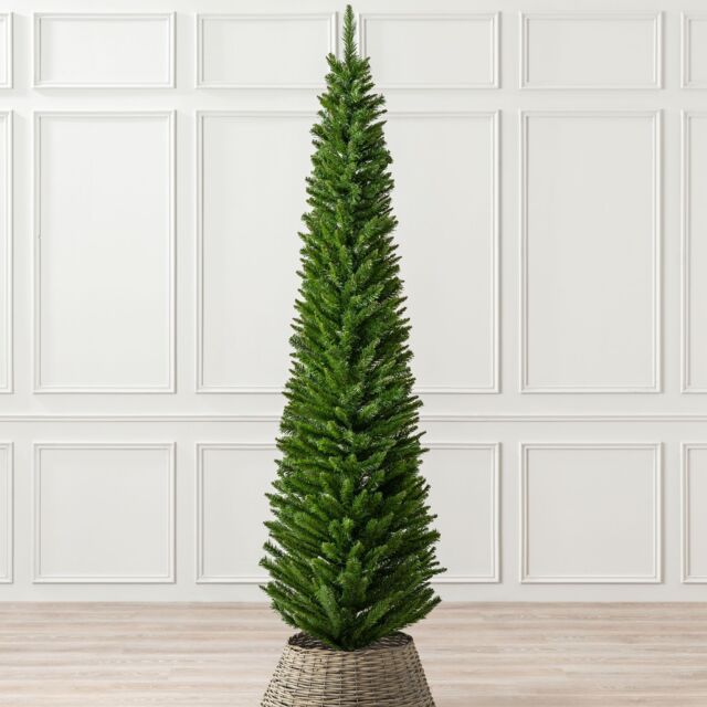 Christow Slim Christmas Tree 5ft 6ft 7ft Artificial Corner Pencil Xmas Spruce with Base Stand in Green - image 1
