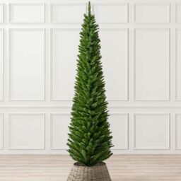 Christow Slim Christmas Tree 5ft 6ft 7ft Artificial Corner Pencil Xmas Spruce with Base Stand in Green - thumbnail 1