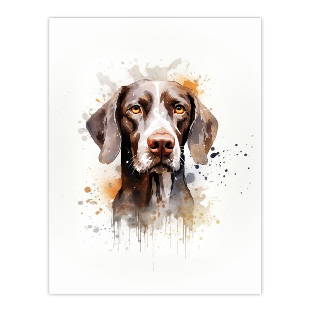 "Artery8 Wall Art Print Shorthaired German Pointer Lovers Gift Watercolour Pet Portrait Painting Artwork Poster - Size: W18"" x H24""" - image 1