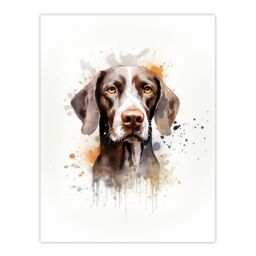 "Artery8 Wall Art Print Shorthaired German Pointer Lovers Gift Watercolour Pet Portrait Painting Artwork Poster - Size: W18"" x H24""" - thumbnail 1
