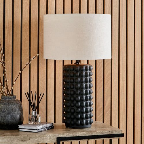 Ruma Bobbled Ceramic Tall Table Lamp With Drum Shade in Black - image 1