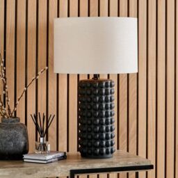 Ruma Bobbled Ceramic Tall Table Lamp With Drum Shade in Black - thumbnail 1
