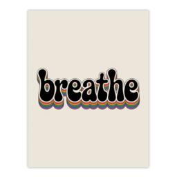 "Artery8 Breathe Funky Retro Rainbow Typography Wall Art Print in Beige - Size: W12"" x H16""" - thumbnail 1