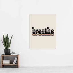 "Artery8 Breathe Funky Retro Rainbow Typography Wall Art Print in Beige - Size: W12"" x H16""" - thumbnail 4