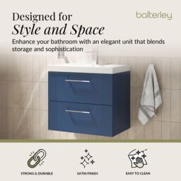Balterley Wall Hung 2 Drawers Vanity Unit - Thin-Edge Basin 600mm, Satin Blue - thumbnail 2