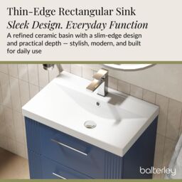 Balterley Wall Hung 2 Drawers Vanity Unit - Thin-Edge Basin 600mm, Satin Blue - thumbnail 4