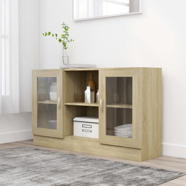 Berkfield Home Vitrine Cabinet Sonoma Oak 120x30.5x70 cm Engineered Wood in Brown - image 1