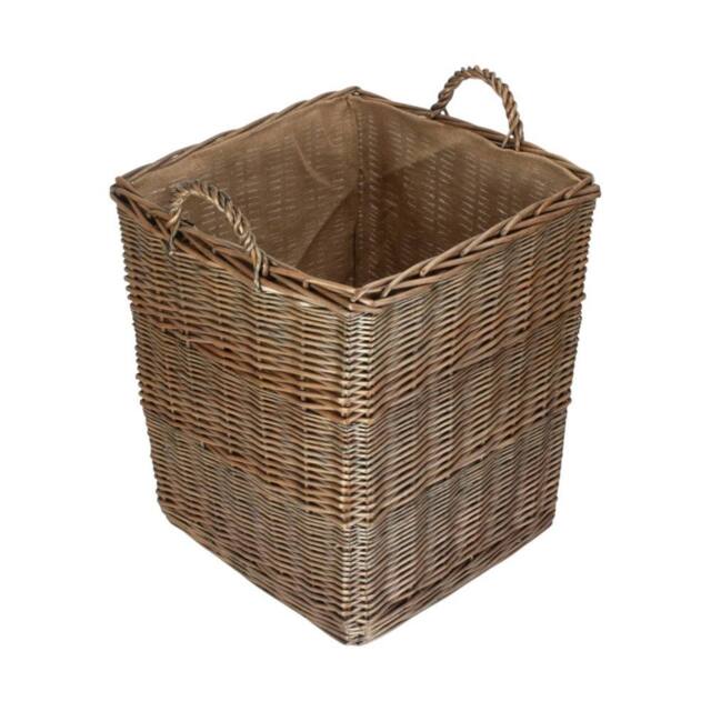 Red Hamper Tall Square Lined Wicker Log Basket With Hessian Lining in Brown - Size: Large - image 1