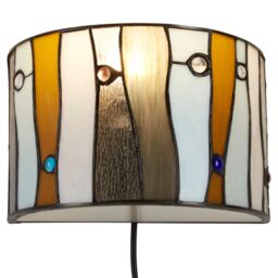 Orsina Jewel Deco Wall Light, Tiffany Style Semi-Circular Shade, Hand Rolled Art Glass With Jewel Detailing - thumbnail 3