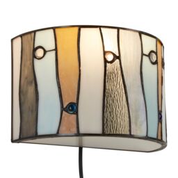 Orsina Jewel Deco Wall Light, Tiffany Style Semi-Circular Shade, Hand Rolled Art Glass With Jewel Detailing - thumbnail 1
