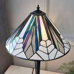 Loops Tiffany Glass Table Lamp Light Black Iridised & Art Deco Textured Shade i00170 - thumbnail 5