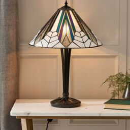 Loops Tiffany Glass Table Lamp Light Black Iridised & Art Deco Textured Shade i00170 - thumbnail 3