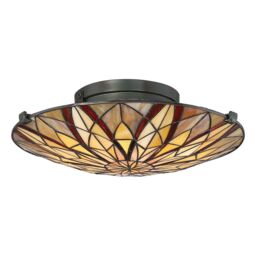 Loops Semi Flush Light Tiffany Style Coloured Glass Uplight Valiant Bronze LED E27 60W in Clear