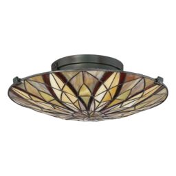 Loops Semi Flush Light Tiffany Style Coloured Glass Uplight Valiant Bronze LED E27 60W in Clear - thumbnail 2