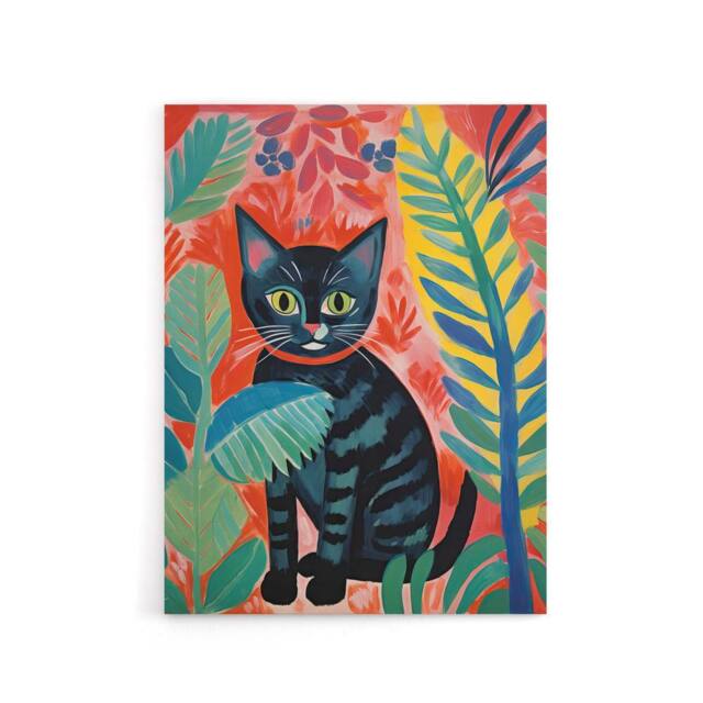 "Artery8 Black Cat In A Jungle Folk Art Canvas Wall Art Print - Size: W18"" x H24""" - image 1