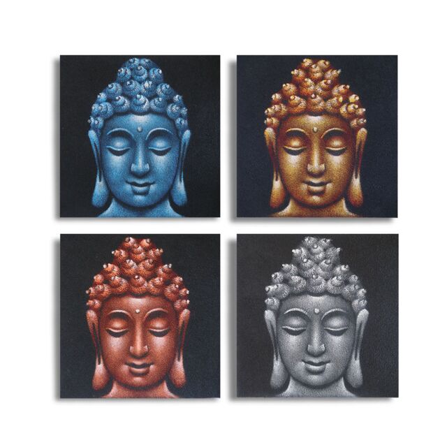 KDMD Set of 4 Buddha Heads Sand Detail 40x40cm - Size: 40x40 cm - image 1
