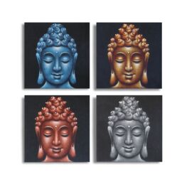 KDMD Set of 4 Buddha Heads Sand Detail 40x40cm - Size: 40x40 cm - thumbnail 1