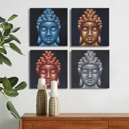 KDMD Set of 4 Buddha Heads Sand Detail 40x40cm - Size: 40x40 cm - thumbnail 2
